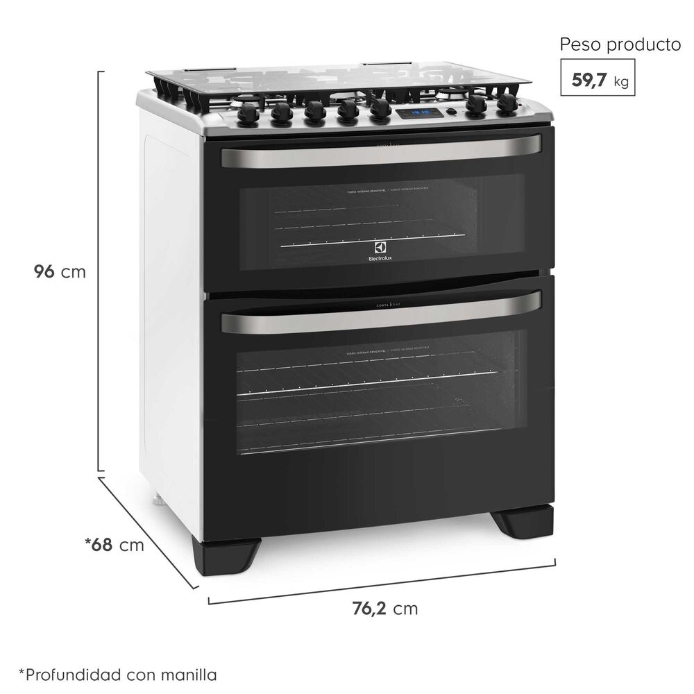 Cocina A Gas 5 Platos Doble Horno Timer Digital 76dba Negra image number 2.0