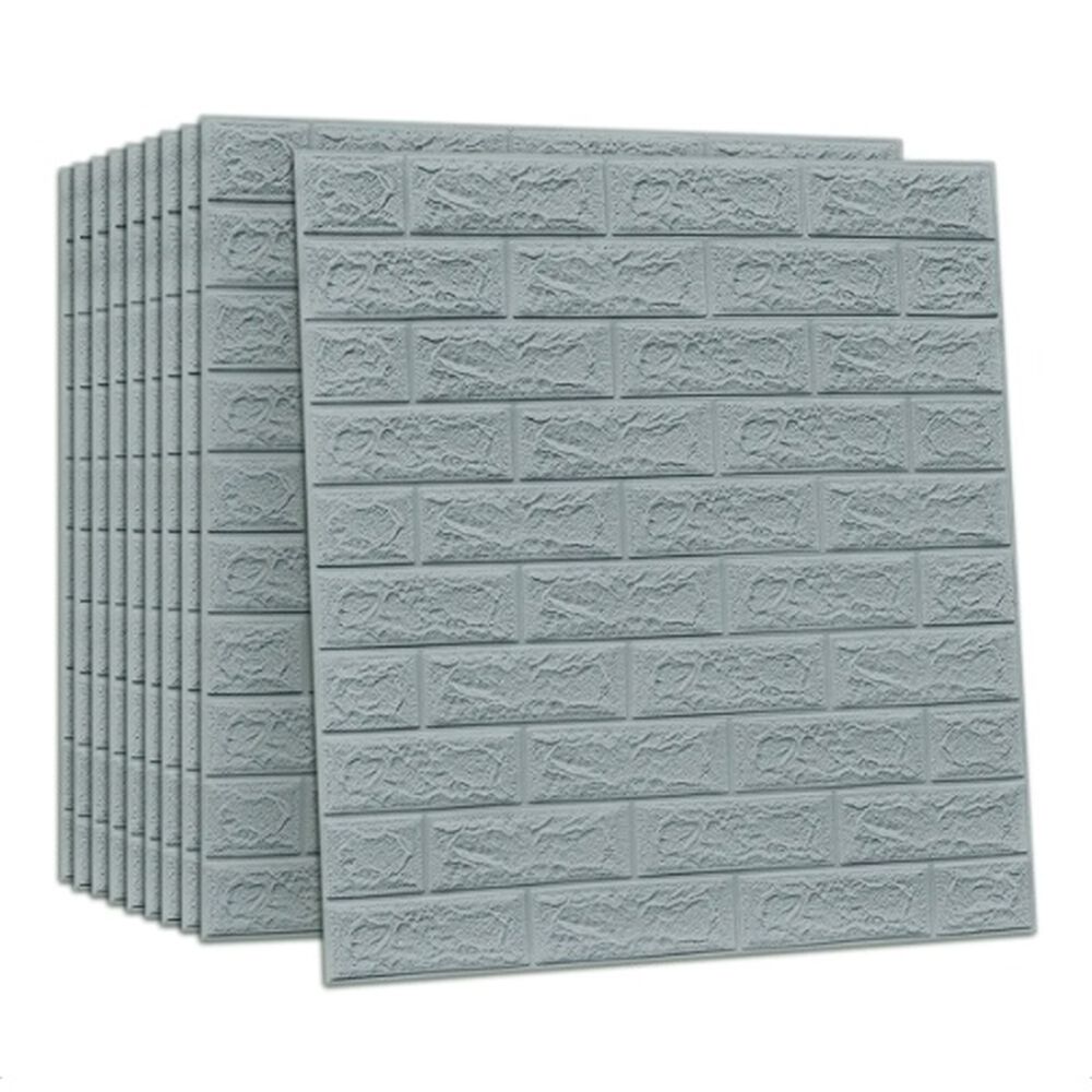 Pack 10 Lamina Papel Mural Autoadhesivo 3d Ladrillo Gris image number 0.0