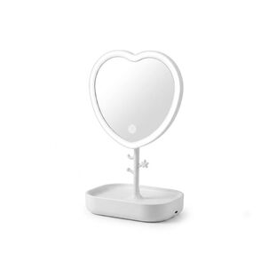Espejo Maquillaje Led Coraz&oacute;n Blanco Con Base Organizadora Usb