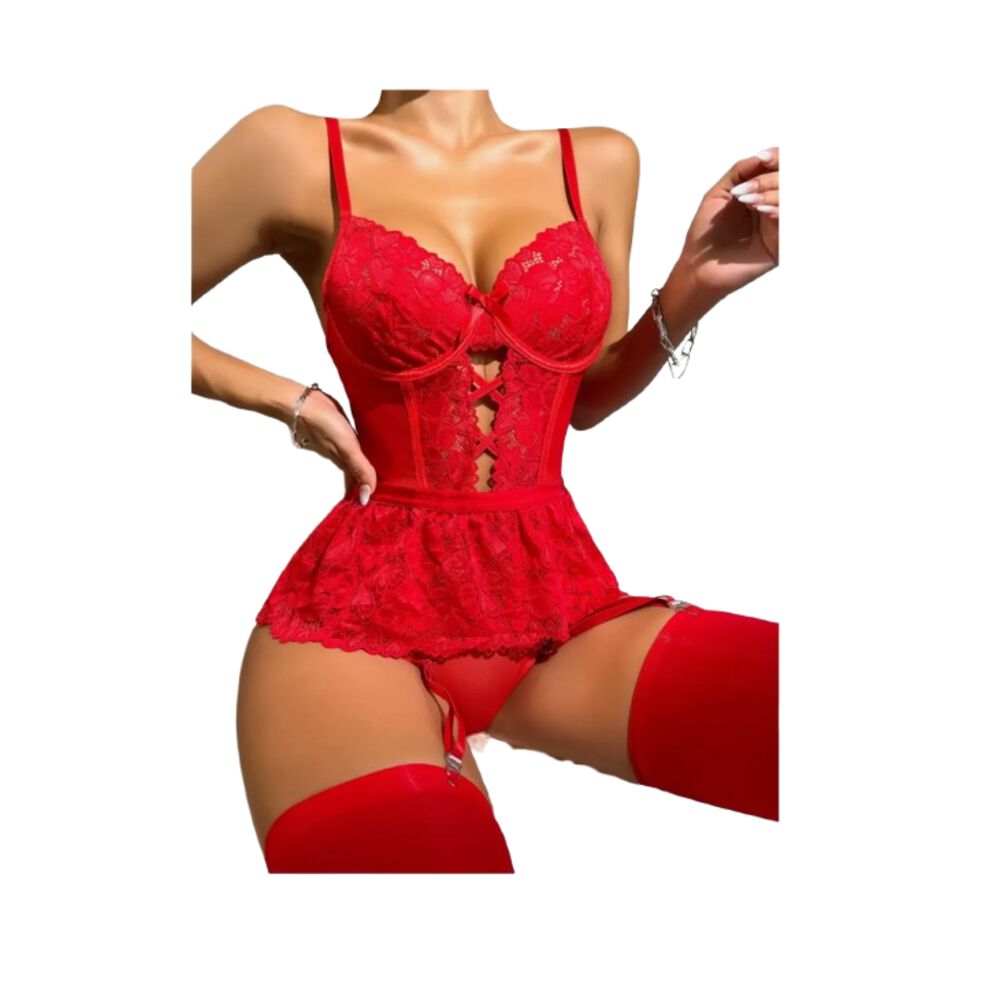 Lencería Encaje Vestido Lazo Abertura Con Aro image number 4.0