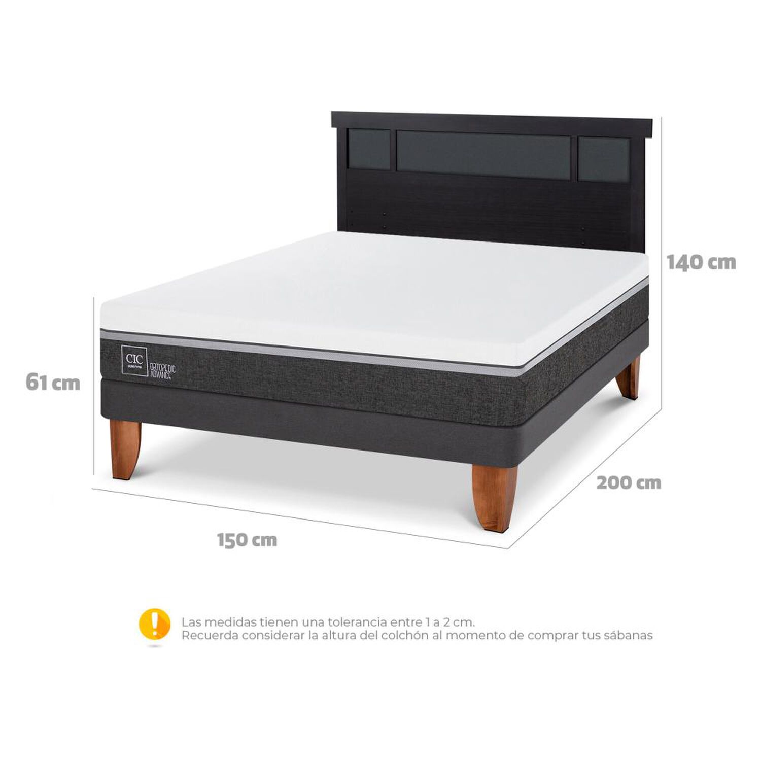 Cama Europea Cic Ortopedic Advance / 2 Plazas / Base Normal + Respaldo image number 5.0