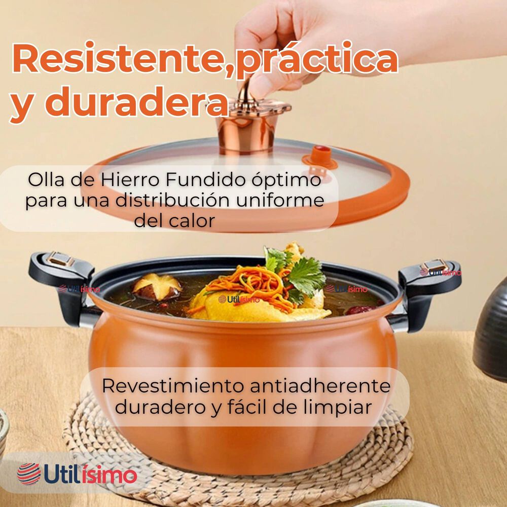 Olla De Micro Presión De Calabaza Antiadherente 7 Litro Color Naranja image number 2.0