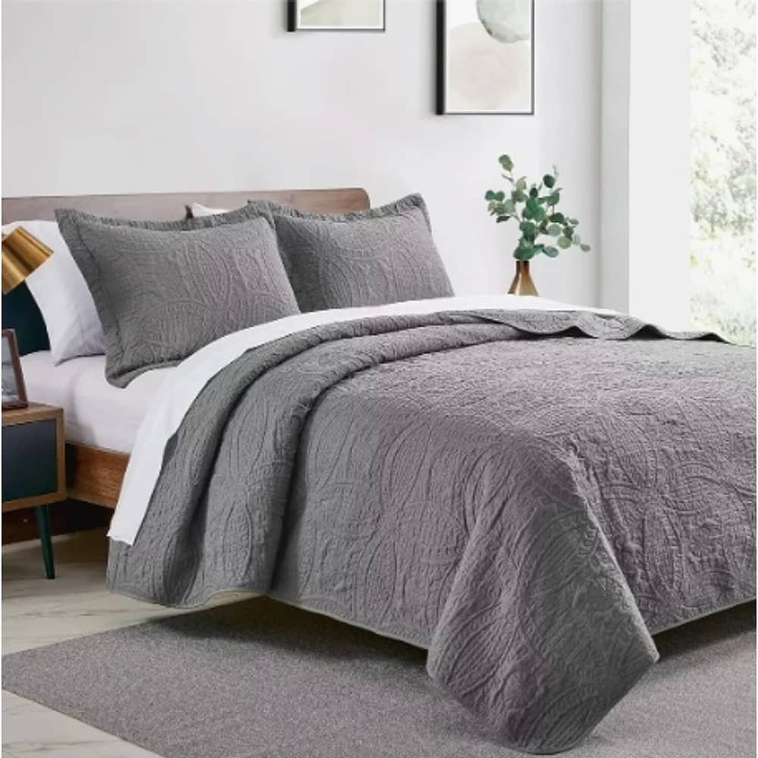 Cubrecama Quilt Reversible King + 2 Funda Almohada Gris image number 0.0