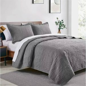 Cubrecama Quilt Reversible King + 2 Funda Almohada Gris