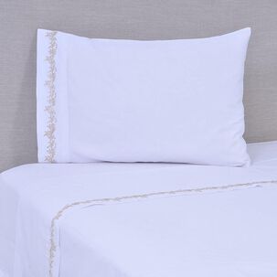 Sabana Bordada 180 Hilos Mashini 1.5 Plazas Ramas Beige