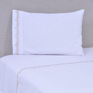 Sabana Bordada 180 Hilos Mashini 1.5 Plazas Ramas Beige