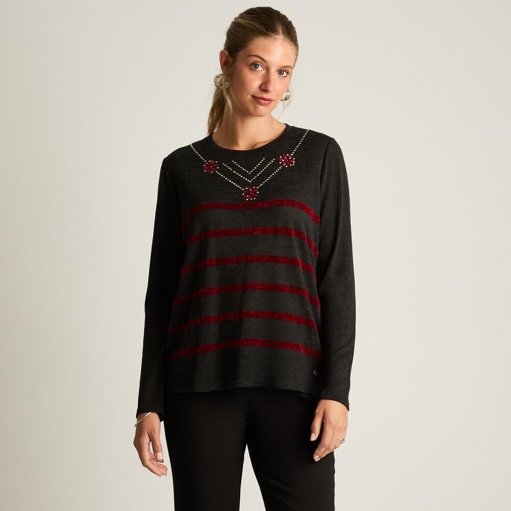 Sweater Manga Larga Con Strass Cuello Redondo Mujer Lorenzo Di Pontti image number 0.0