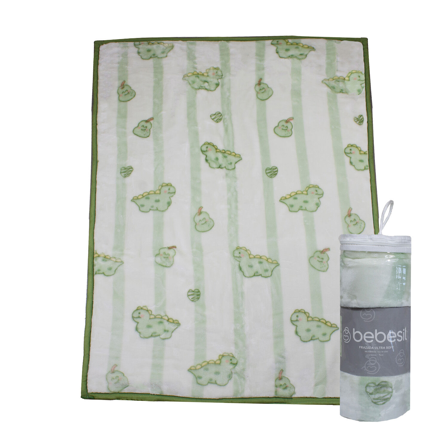 Frazada Ultra Soft Dino 110x140cm Verde Bebesit image number 0.0