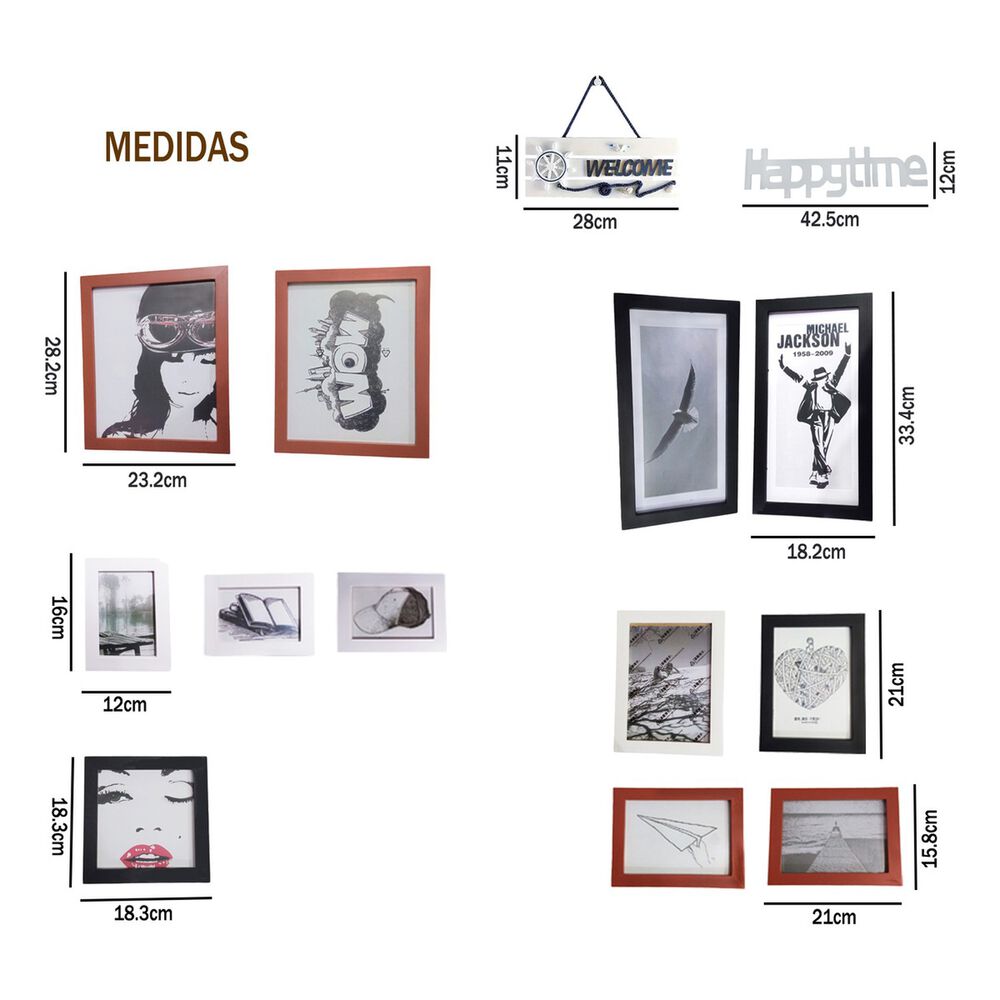 Set 12 Marcos Fotos Decorativos Pared Madera Vinilo image number 3.0