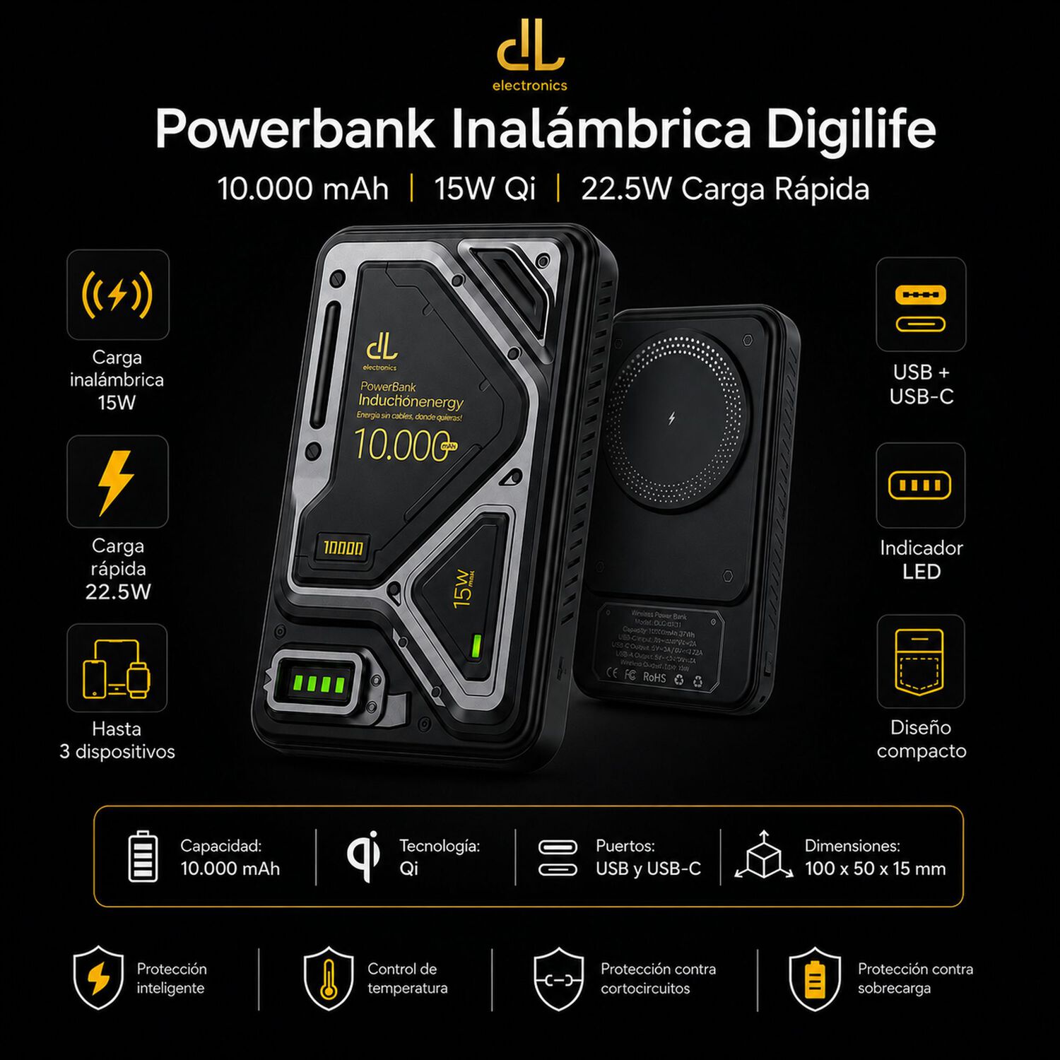 Powerbank De Carga Inal&aacute;mbrica De Inducci&oacute;n 10a Carga R&aacute;pida image number 6.0