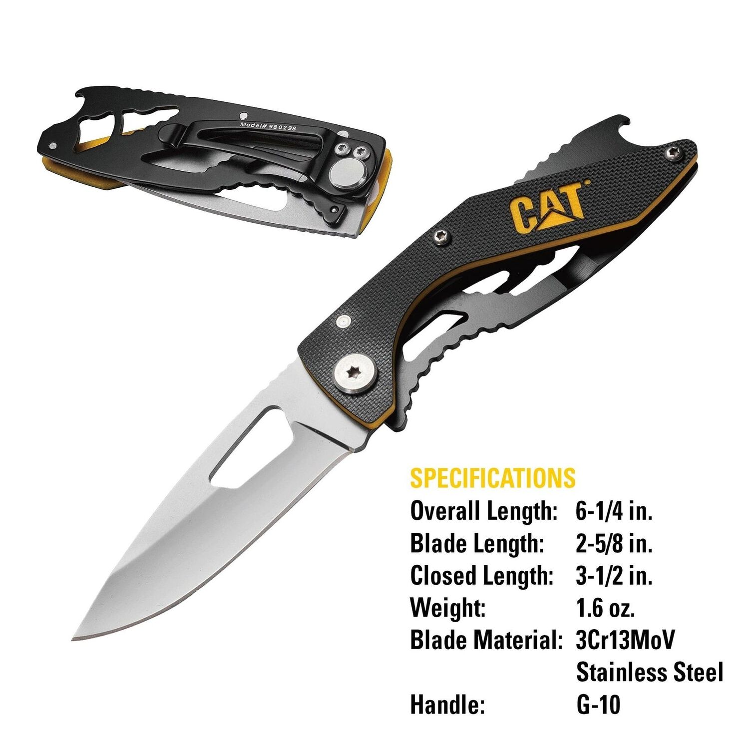 Cuchillo Navaja Plegable Cat 980298 Punta Curva image number 1.0