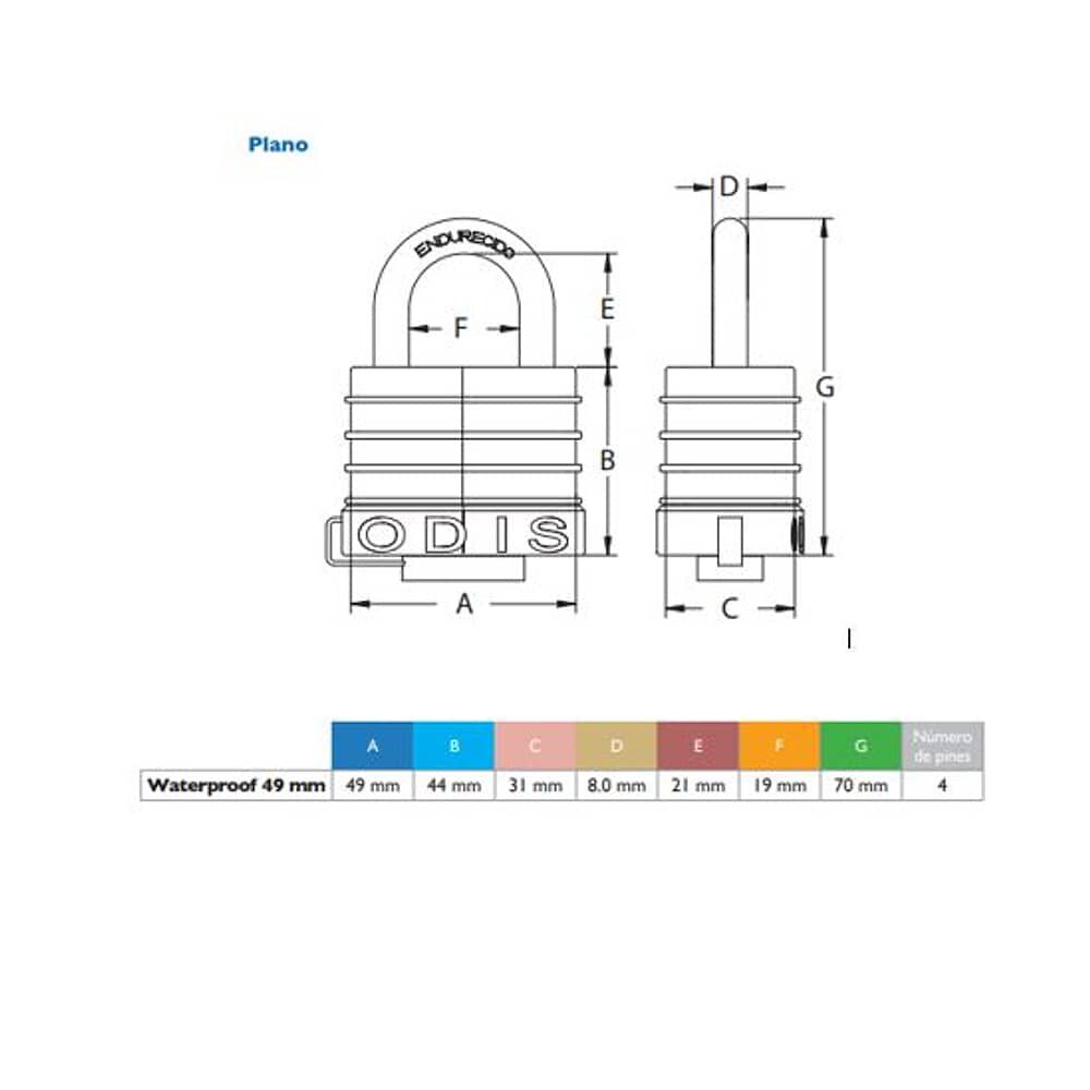 Candado Waterproof Odis 49mm Llave image number 6.0