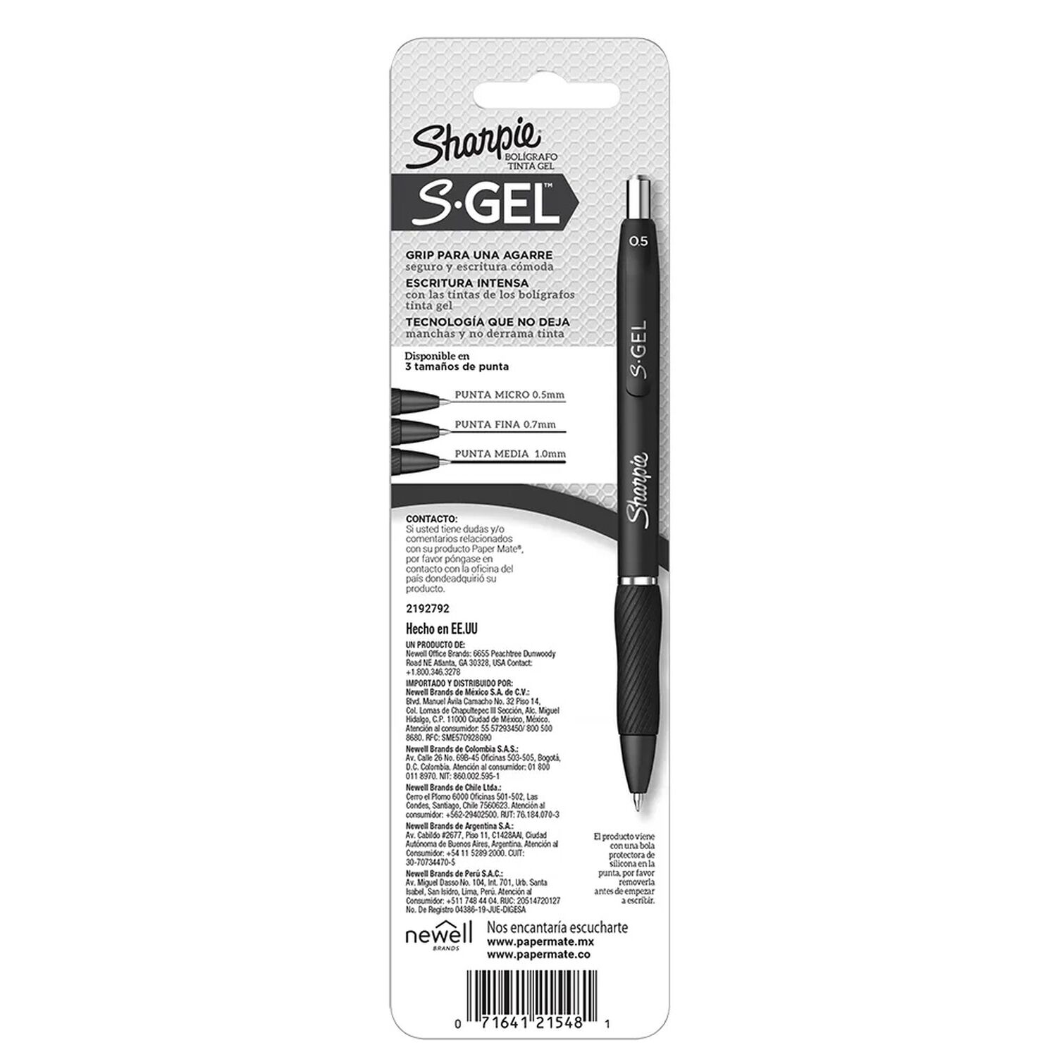 Sharpie Fashion 2 Bol&iacute;grafos Gel 0.7mm Punta Fina Tinta Negra - Blanco image number 1.0