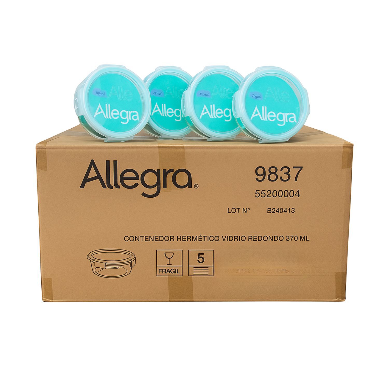 Set 48 Contenedores Hermetico Vidrio Redondo 370ml Allegra image number 0.0