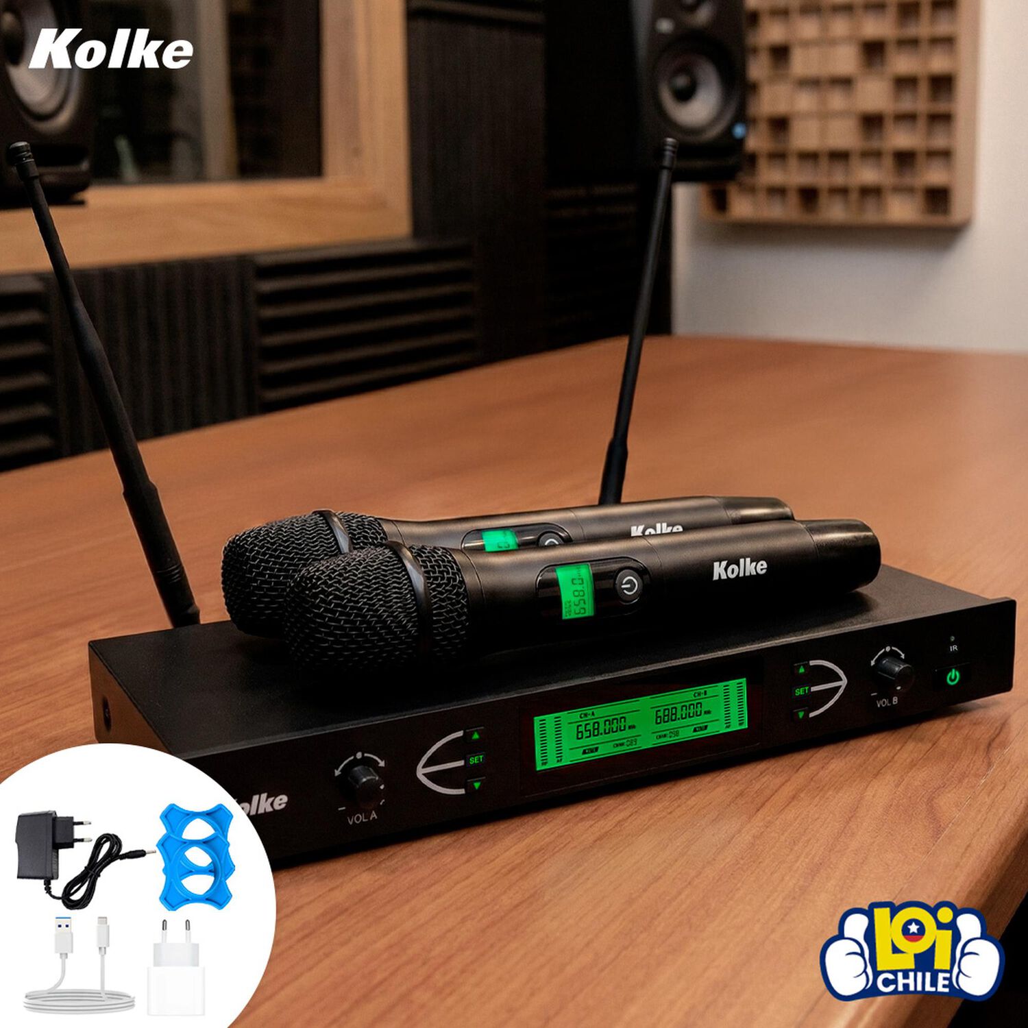 Set De Micr&oacute;fonos Inal&aacute;mbricos Kolke Uhf Ir 60m 2 Canales image number 6.0