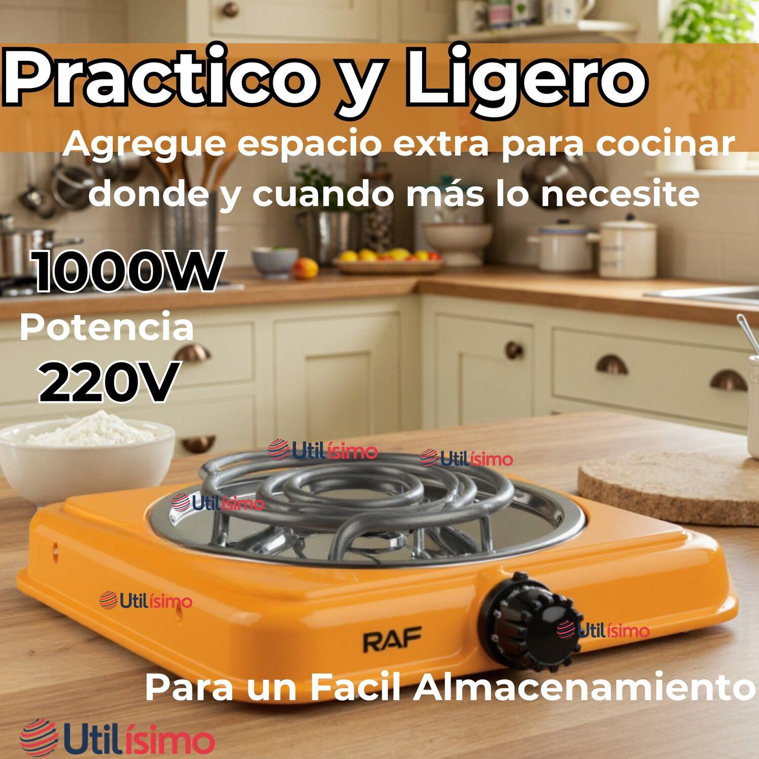 Cocina El&eacute;ctrica Port&aacute;til 1 Plato 1000w De Potencia Naranja image number 1.0