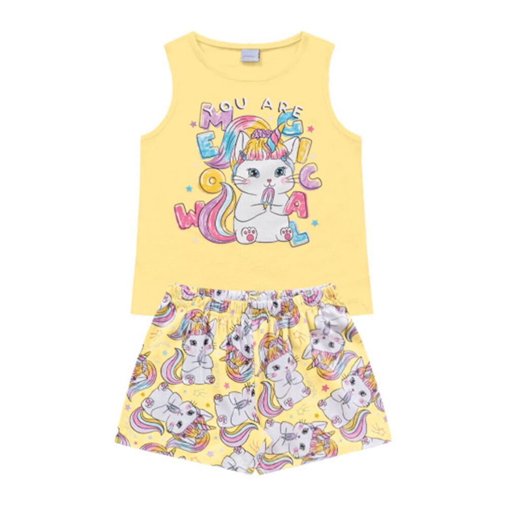 Pijama Corto Amarillo Algodón Gatos Fotoluminiscente image number 0.0
