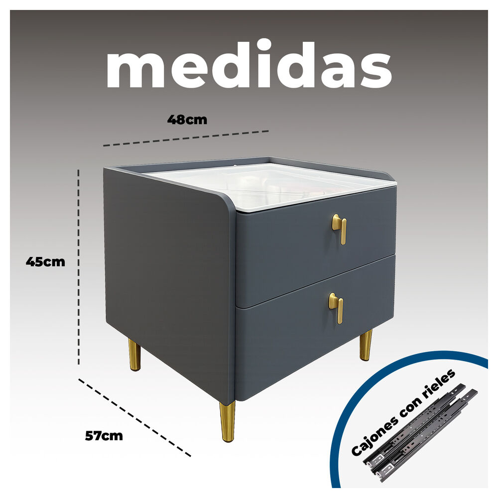 Velador Moderno 2 Cajones Con Patas Doradas Mesa De Noche De Lujo Para Dormitorio image number 5.0