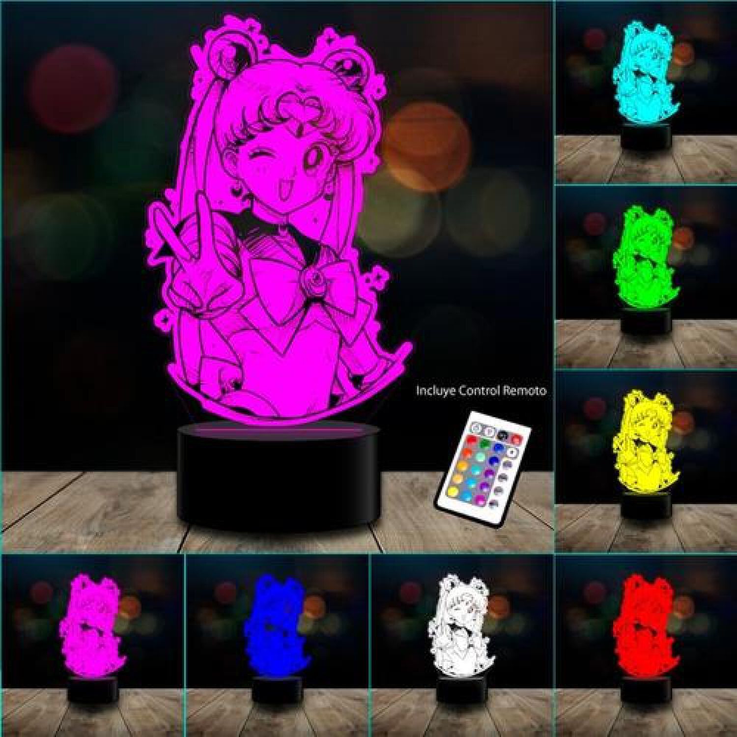 Lampara 3d Sailor Moon Serena Tsukino Control Remoto image number 1.0