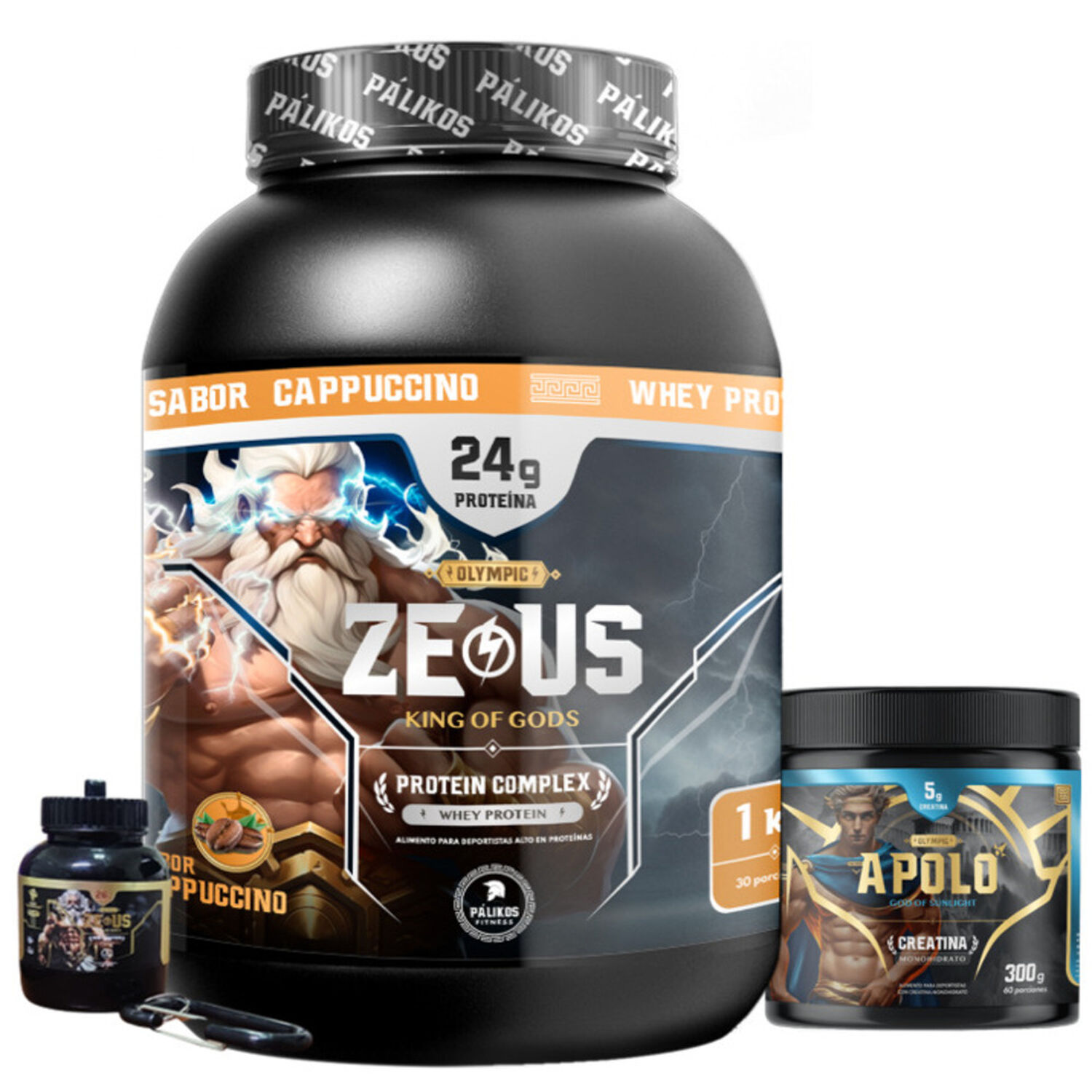 Proteina Zeus Complex 1kg (cappuccino) + Creatina Apolo 300g + Minibottle image number 0.0