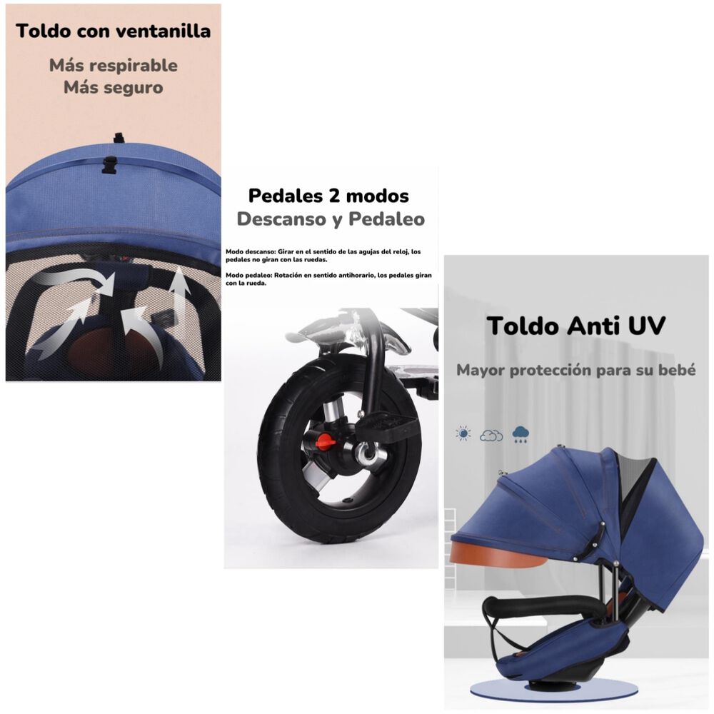 Triciclo Reversible Y Plegable Con Accesorios Azul Lubabycas image number 6.0