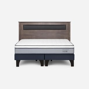 Cama Europea Rosen Indie / 2 Plazas / Base Dividida  + Respaldo Ferrara Gris
