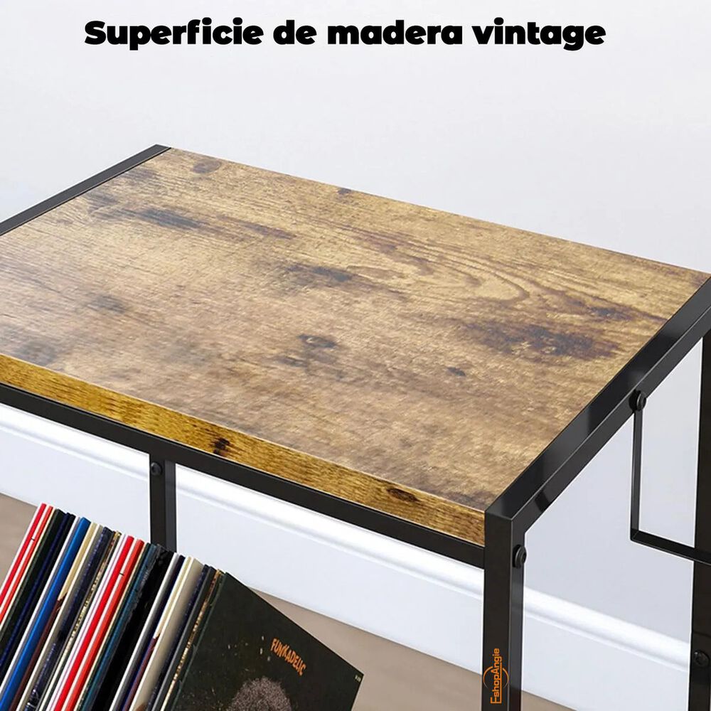 Mesa Soporte Tocadiscos Almacenamiento Vinilos Doble Capa image number 6.0