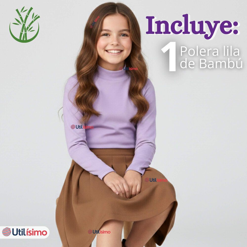 Polera Camiseta Bamb&uacute; Lila Cuello Beatle Primera Capa Manga Larga Ni&ntilde;a image number 1.0