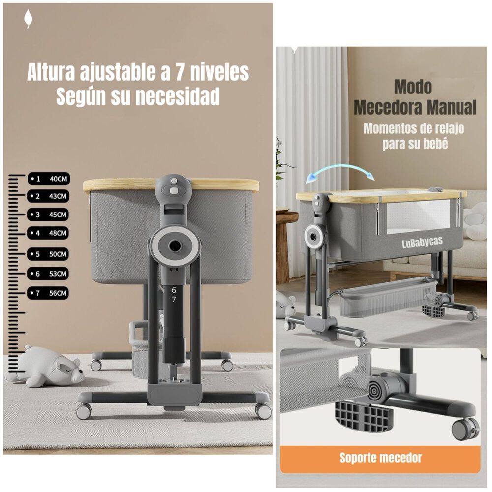 Cuna Colecho Con Mudador Colch&oacute;n Mosquitero Lubabycas Rosada image number 5.0