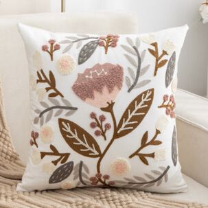 Funda Cojin Bordada 45x45 Cm Gran Flor Rosada