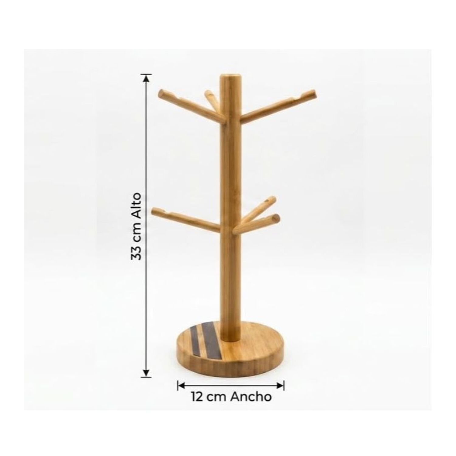 Porta Tazas Pie Bamb&uacute; 6 Ganchos &Aacute;rbol Organizador Cocina 33x12cm image number 4.0