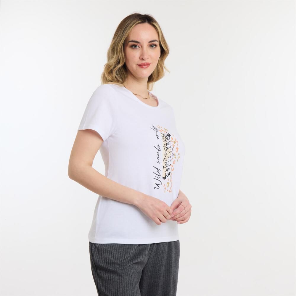 Polera Lisa Estampado Delantero Manga Corta Cuello Redondo Mujer Geeps image number 2.0