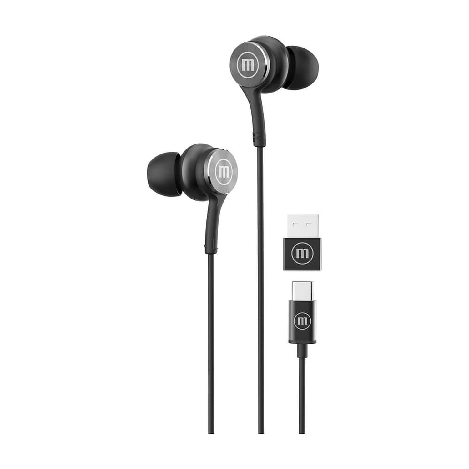 Audífonos Maxell Tipo C Con Adaptador Usb Negro