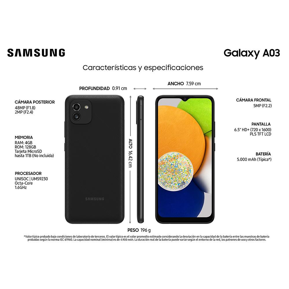 Smartphone Samsung Galaxy A03 Negro / 128 Gb / Liberado image number 2.0