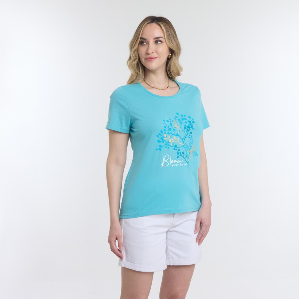 Polera Lisa Estampado Delantero Manga Corta Cuello Redondo Mujer Geeps image number 2.0