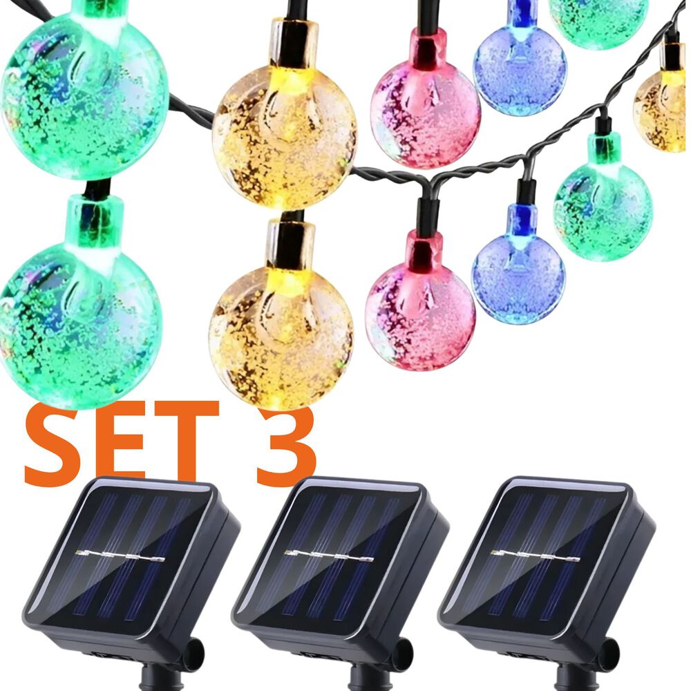Set 3 Guirnalda Solar Gotitas Rgb 50 Led Jardin 6 Metros image number 0.0