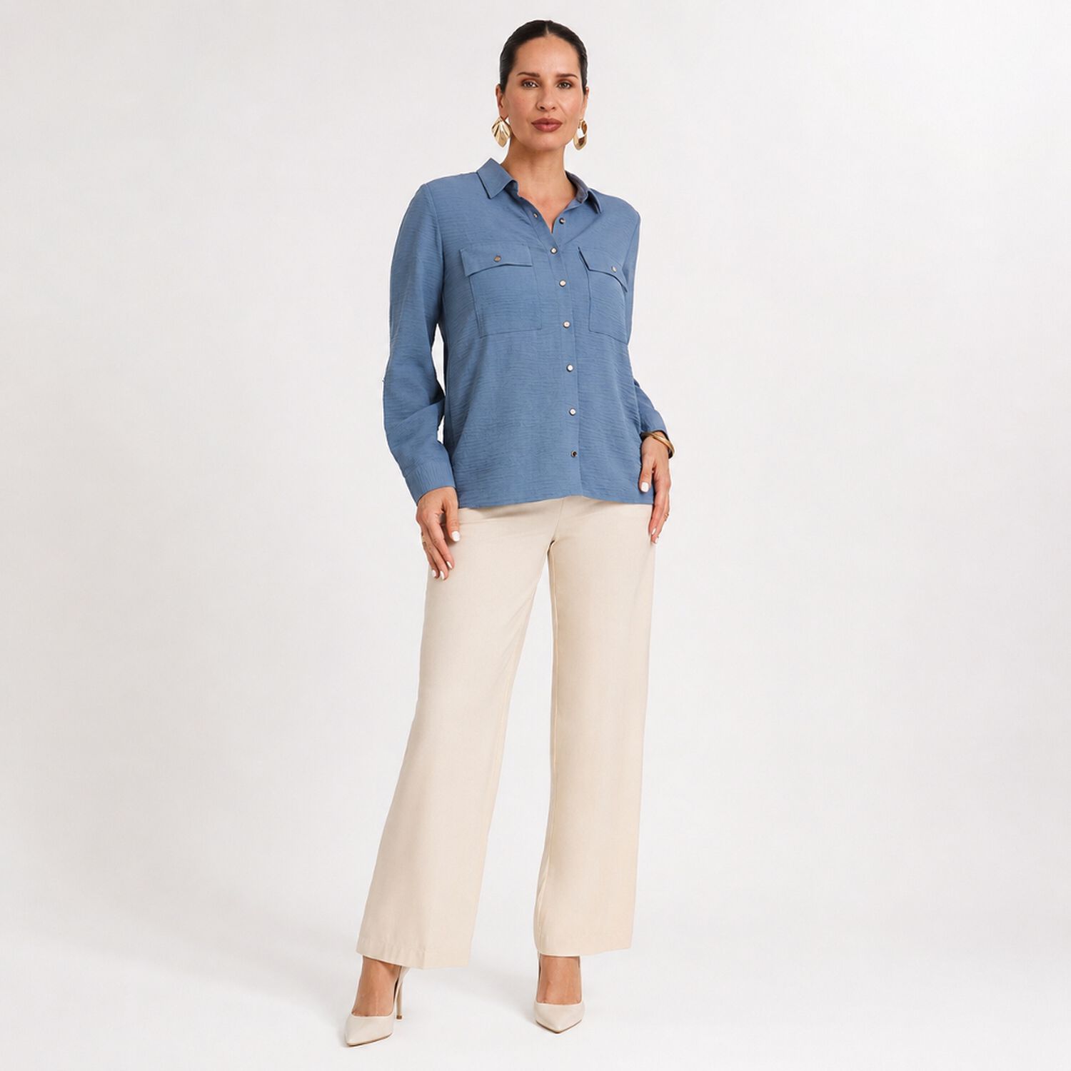 Blusa Manga Larga Cuello Camisero Mujer Lorenzo Di Pontti image number 1.0