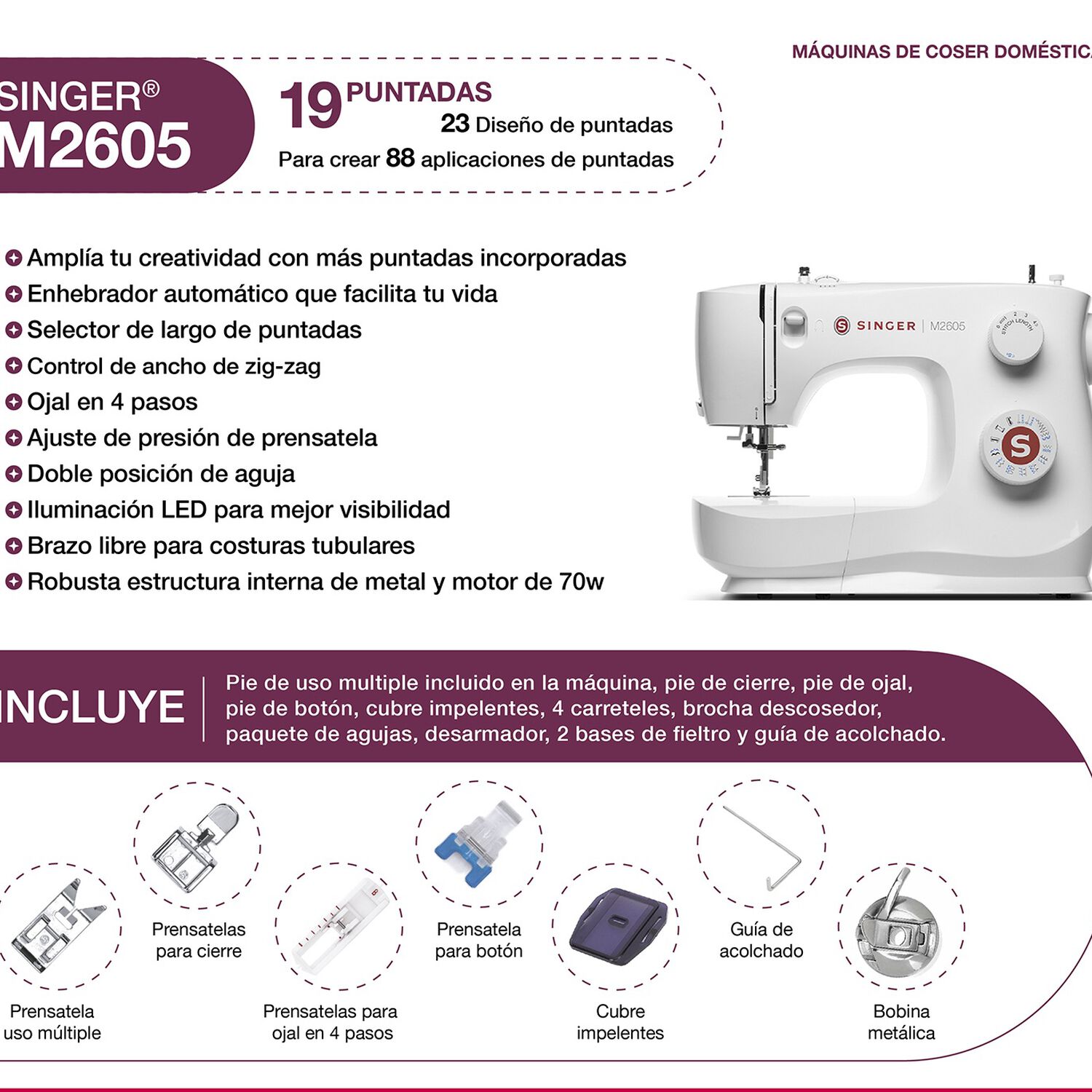 M&aacute;quina De Coser Recta Zig Zag Singer M2605 image number 1.0