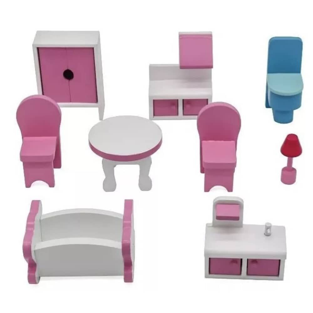 Casa De Mu&ntilde;ecas Cl&aacute;sica De Madera Rosada Con Accesorios image number 3.0