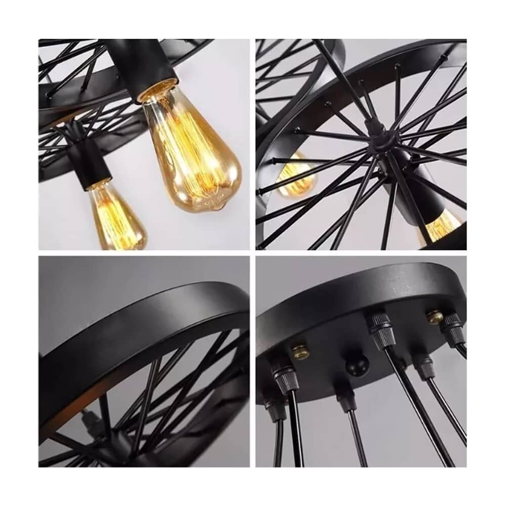 Lampara Colgante Rueda / Candelabro De Hierro + Ampolletas image number 2.0