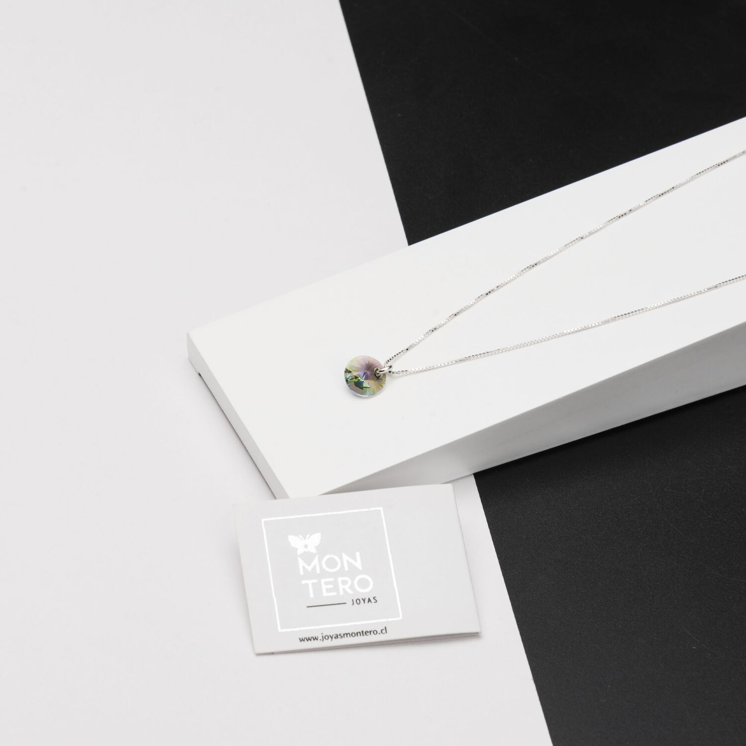 Collar Punto De Luz Plata Italiana 925 Y Cristal Genuino Paradise image number 1.0