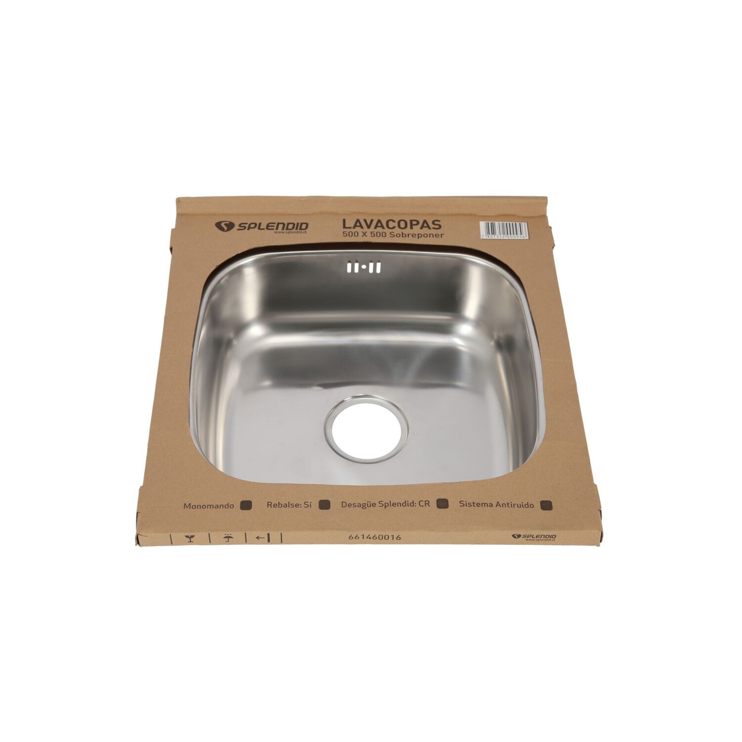Lavaplatos Sobreponer 500 X 500 1 Cubeta Splendid Acero Inox image number 8.0