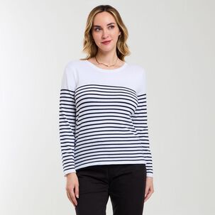 Sweater Listado Manga Larga Cuello Redondo Mujer Geeps