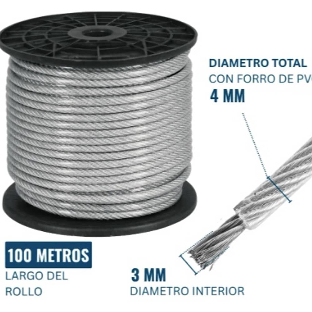 Piola Cable De Acero 3 A 4 Mm Forrado Pvc 100 Metros image number 3.0