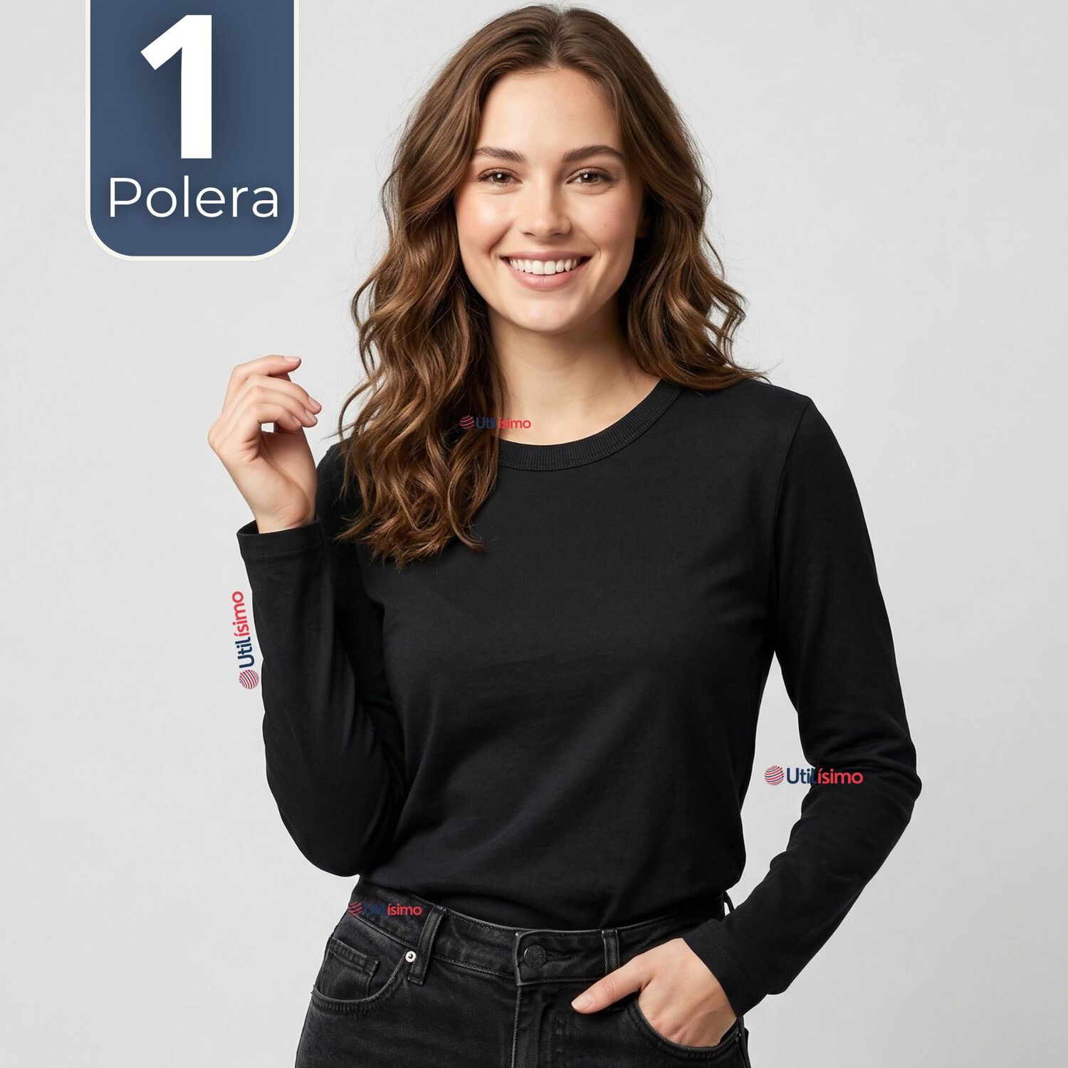 Camiseta Polera Polar Primera Capa Negro Manga Larga Mujer image number 0.0