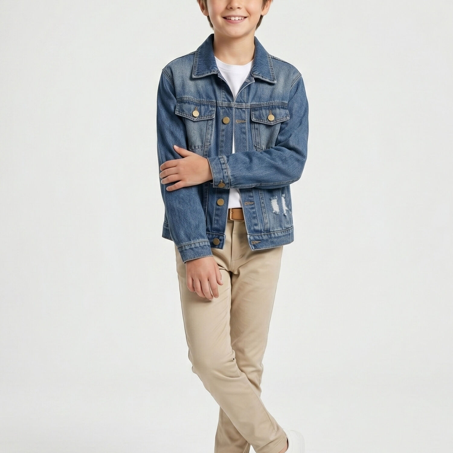 Chaqueta Mezclilla Ni&ntilde;o Juvenil Denim Destroyed Oversize image number 1.0