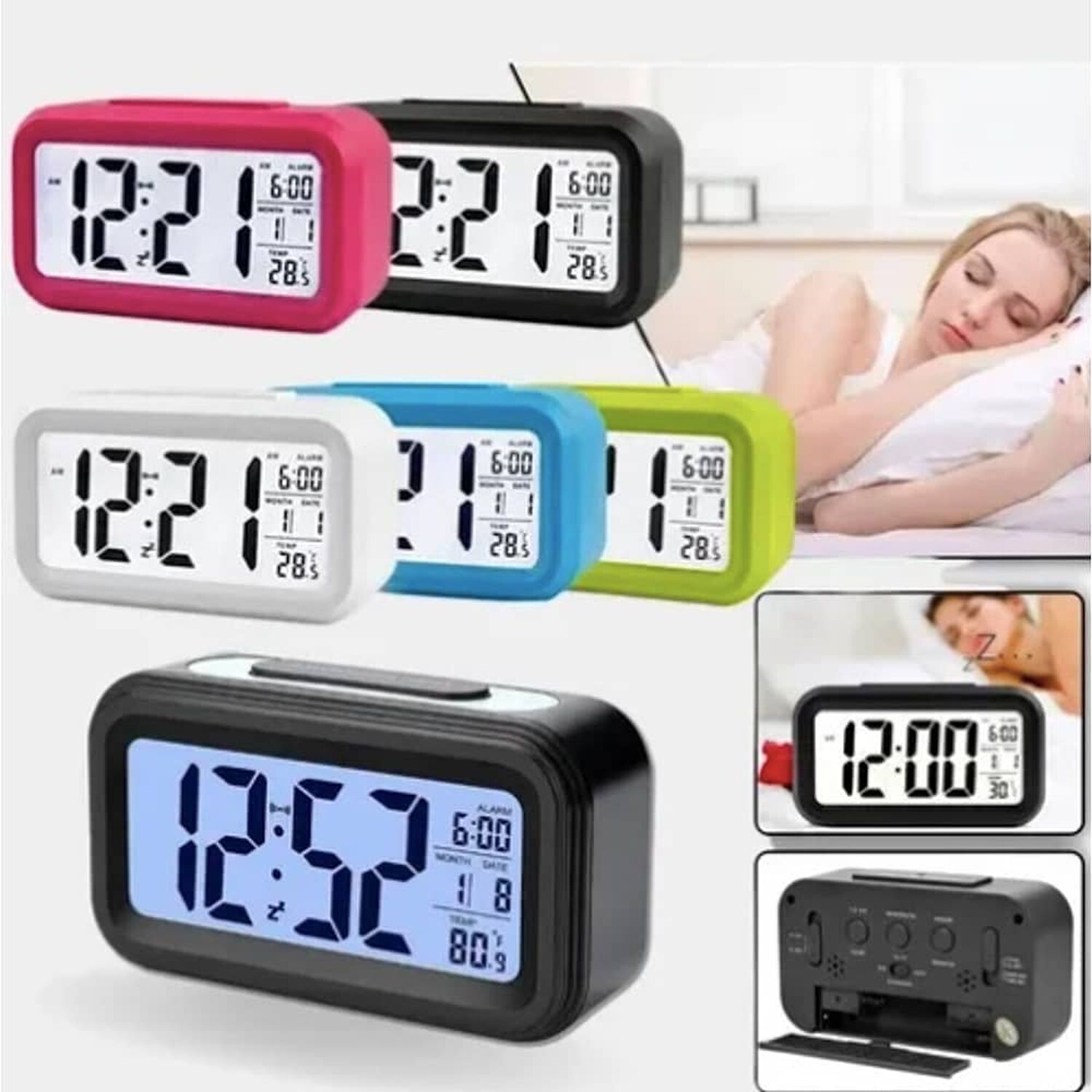Reloj Despertador Digital Luz Lcd Temperatura image number 2.0