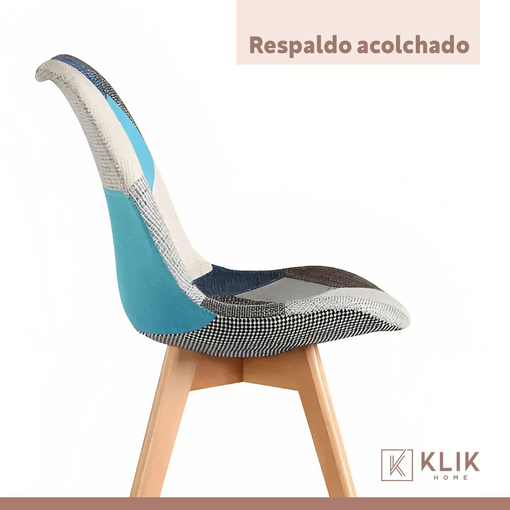 Comedor Mesa Redonda Blanca 80cm + 4 Sillas Patchwork Wood C image number 6.0