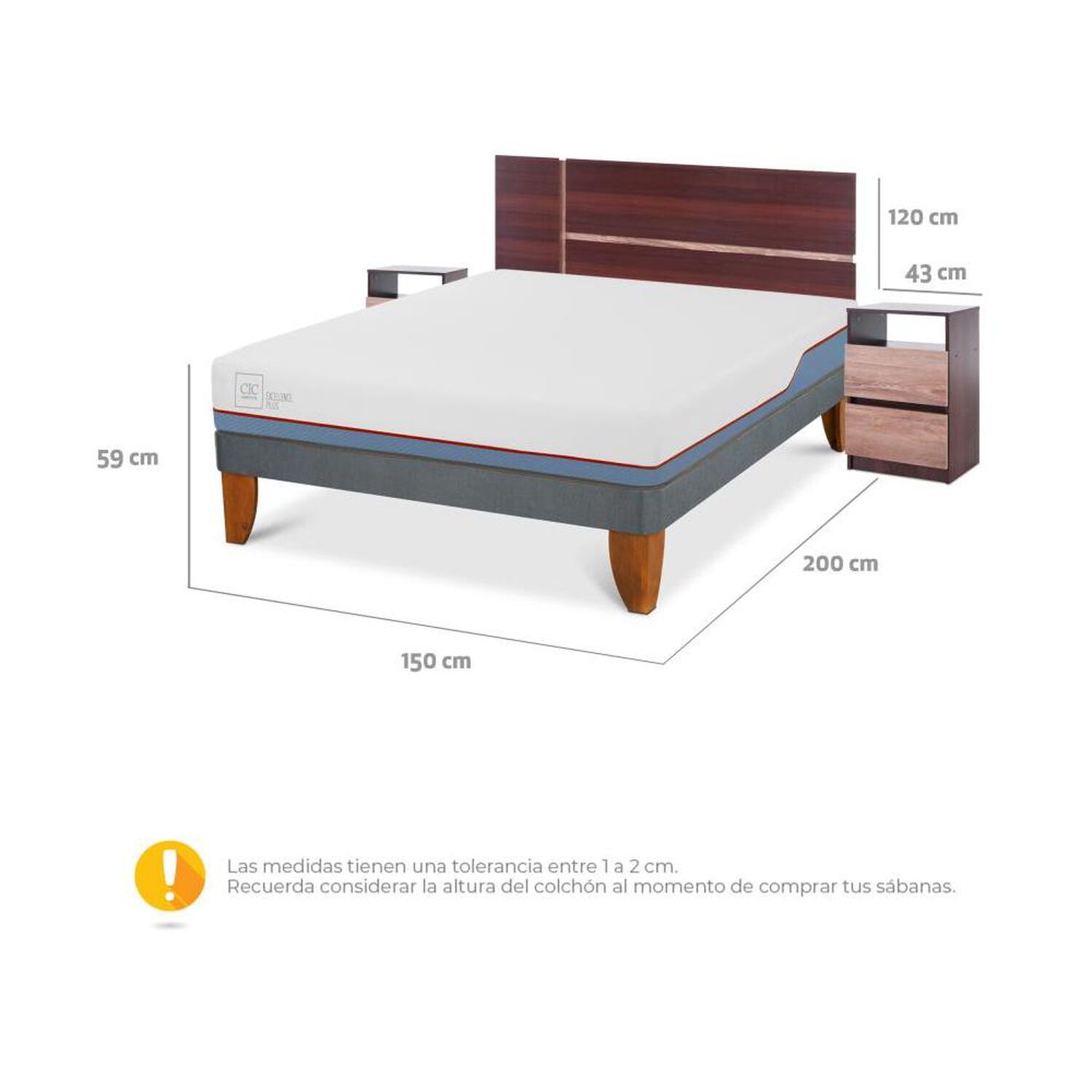 Cama Europea Cic Excellence Plus / 2 Plazas / Base Normal + Set De Maderas image number 2.0