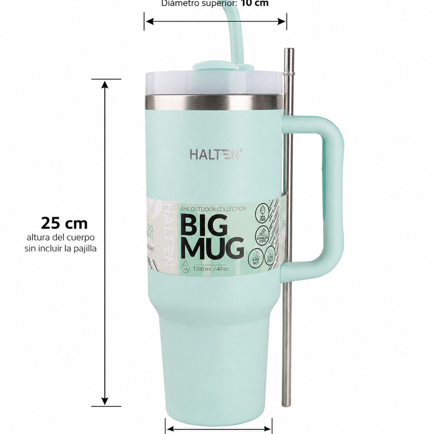 Termo Big Mug 1.2 Litros Acero Inoxidable Con Sorbete Marca Halten Color Verde Menta image number 7.0